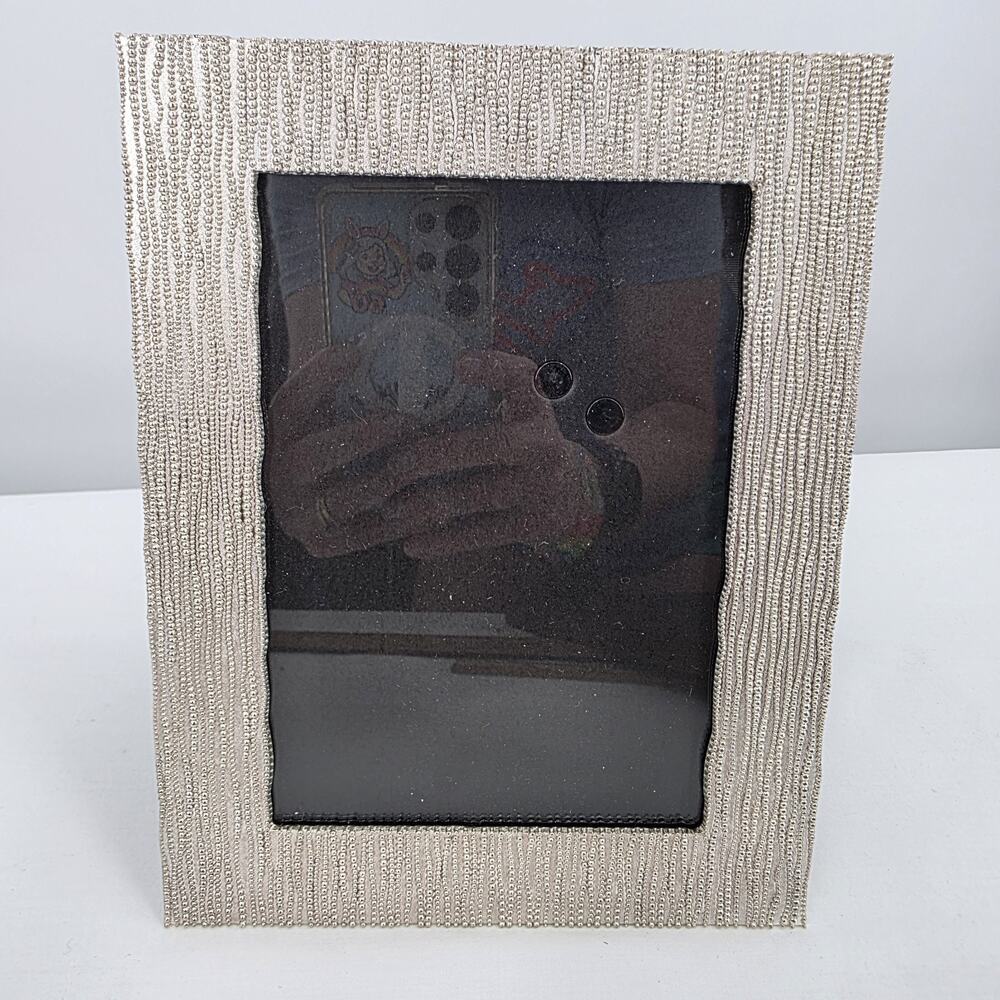 Nicole Miller Home Silver Beaded Texture Photo Frame 5x7 Easel Back 9x7 Modern